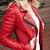 Women’s red lambskin leather jacket-slim fit quilted shoulder