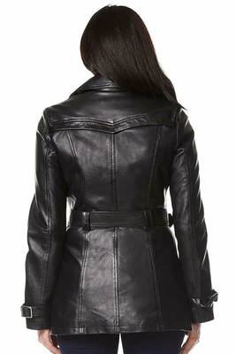 Women’s black belted full-length safari-inspired leather trench coat 3