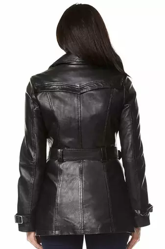 Women’s black belted full-length safari-inspired leather trench coat