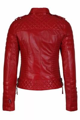 Women’s red lambskin leather jacket-slim fit quilted shoulder 4