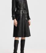 Women’s black belted full-length leather trench coat