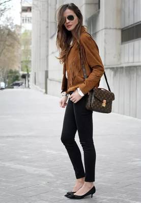 Women’s brown suede lambskin leather jacket- fringe detail biker stylish 2