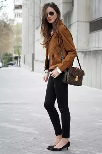 Women’s brown suede lambskin leather jacket- fringe detail biker stylish
