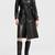 Women’s black belted full-length leather trench coat