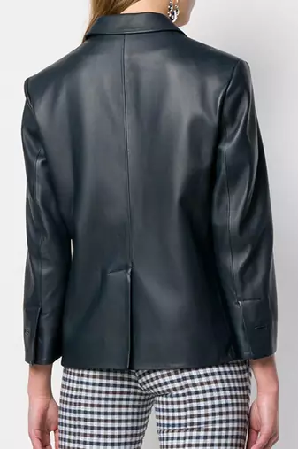 Women’s tailored leather blazer coat in deep navy blue