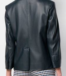 Women’s tailored leather blazer coat in deep navy blue