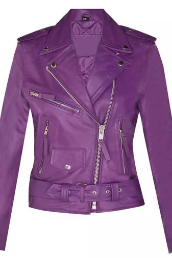 Women’s purple  lambskin leather jacket- multiple zipper & detail biker stylish look