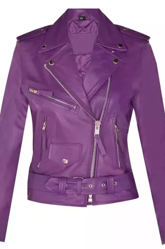 Women’s purple  lambskin leather jacket- multiple zipper & detail biker stylish look