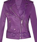 Women’s purple  lambskin leather jacket- multiple zipper & detail biker stylish look