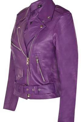 Women’s purple  lambskin leather jacket- multiple zipper & detail biker stylish look 2