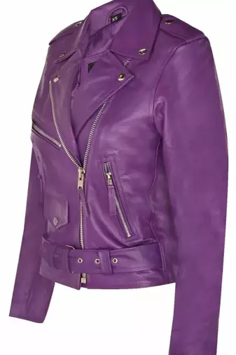 Women’s purple  lambskin leather jacket- multiple zipper & detail biker stylish look
