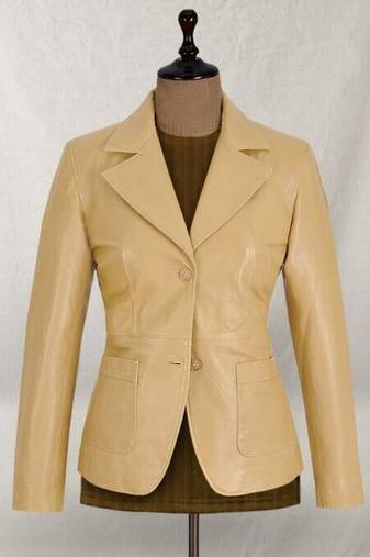 Women’s tailored beige leather blazer coat