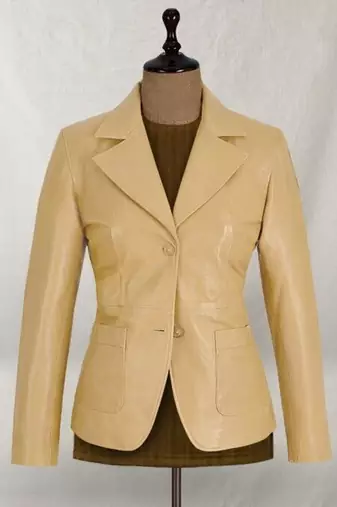 Women’s tailored beige leather blazer coat