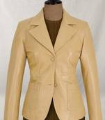 Women’s tailored beige leather blazer coat