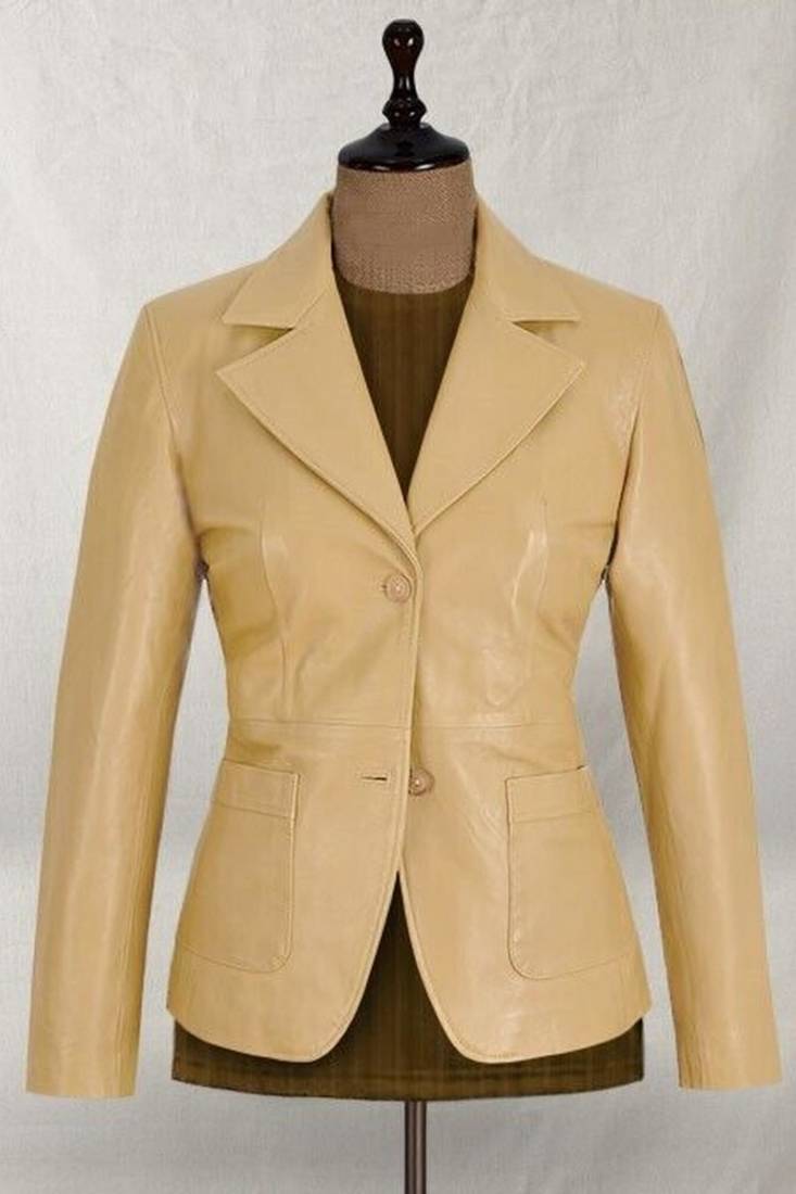 Women’s tailored beige leather blazer coat