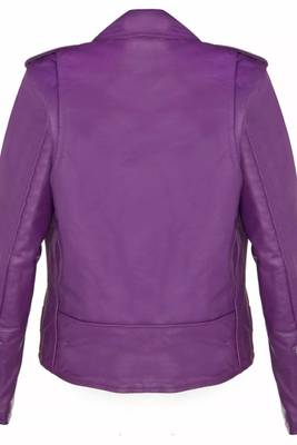 Women’s purple  lambskin leather jacket- multiple zipper & detail biker stylish look 3