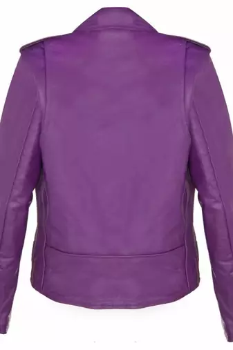 Women’s purple  lambskin leather jacket- multiple zipper & detail biker stylish look