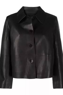 Women’s black lambskin button leather jacket-formal jacket 1