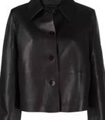 Women’s black lambskin button leather jacket-formal jacket