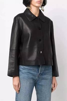 Women’s black lambskin button leather jacket-formal jacket 2