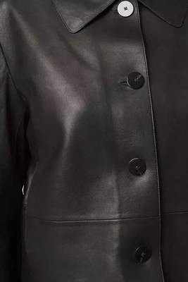 Women’s black lambskin button leather jacket-formal jacket 3