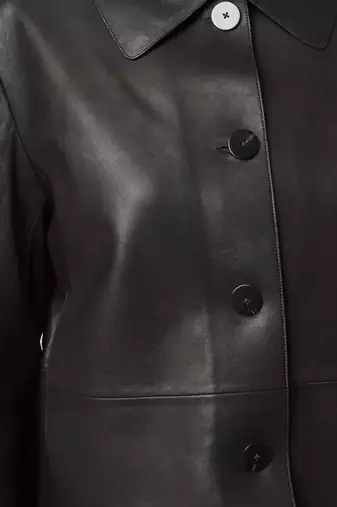 Women’s black lambskin button leather jacket-formal jacket