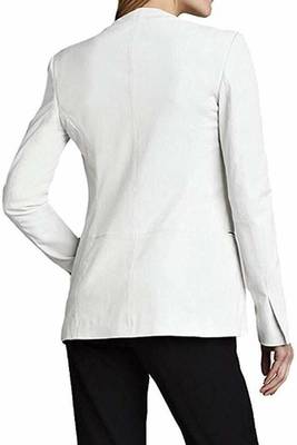 Women’s tailored white leather blazer coat 2