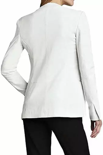 Women’s tailored white leather blazer coat