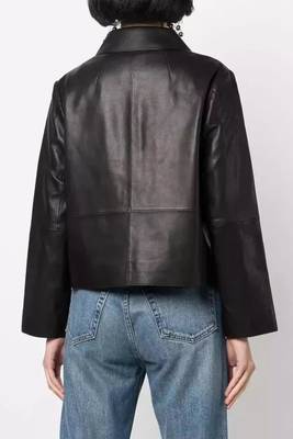 Women’s black lambskin button leather jacket-formal jacket 4