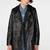 Women’s black mid-length trench style belted leather coat