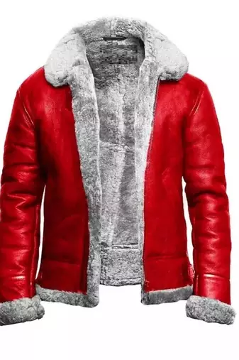 Women’s red color lambskin leather jacket with furry collor