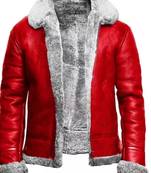 Women’s red color lambskin leather jacket with furry collor