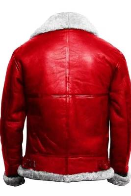 Women’s red color lambskin leather jacket with furry collor 2