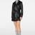 Women’s black mid-length trench style belted leather coat