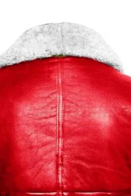 Women’s red color lambskin leather jacket with furry collor 3