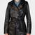 Women’s black mid-length trench style belted leather coat
