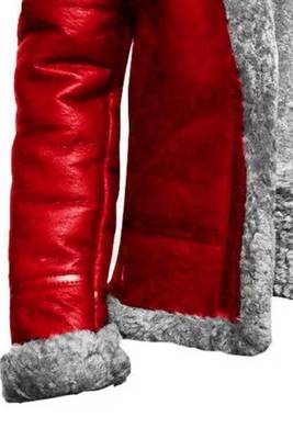 Women’s red color lambskin leather jacket with furry collor 4