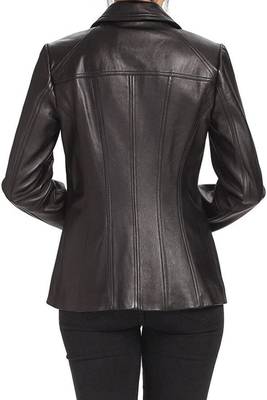 Women’s black formal trench style zipper leather coat 2