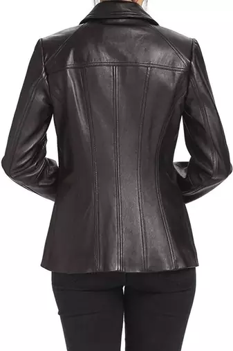 Women’s black formal trench style zipper leather coat