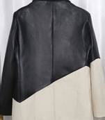 Women’s black white formal trench style button leather coat