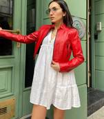 Women’s red lambskin leather jacket style elegant jacket