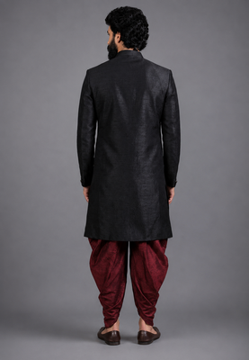 Black art silk sherwani set 2