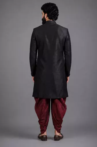 Black art silk sherwani set