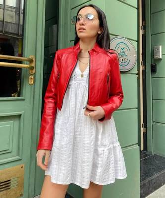 Women’s red lambskin leather jacket style elegant jacket 3
