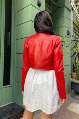 Women’s red lambskin leather jacket style elegant jacket 4