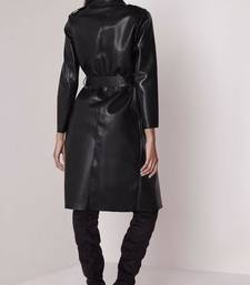 Women’s black belted full-length safari-inspired leather trench coat