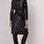 Women’s black belted full-length safari-inspired leather trench coat