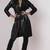 Women’s black belted full-length safari-inspired leather trench coat