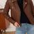 Women’s brown lambskin leather jacket- multiple zipper  biker stylish look