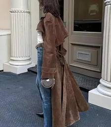 Women’s brown suede belted full-length safari-inspired leather trench coat